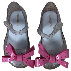 Mini Melissa Clear Glitter Pink Bow Mary Jane Shoes Girl's Size 9